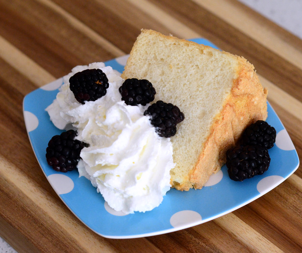 Angel Food Cake With Whipped Cream and Blackberries