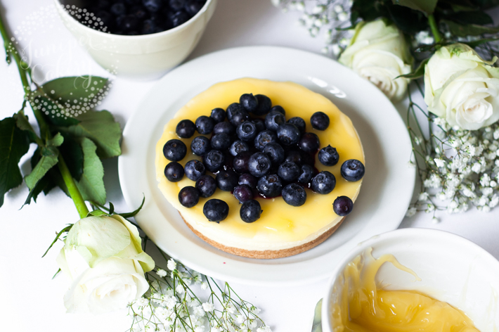 Cheesecake Decorated with Fresh Blueberries