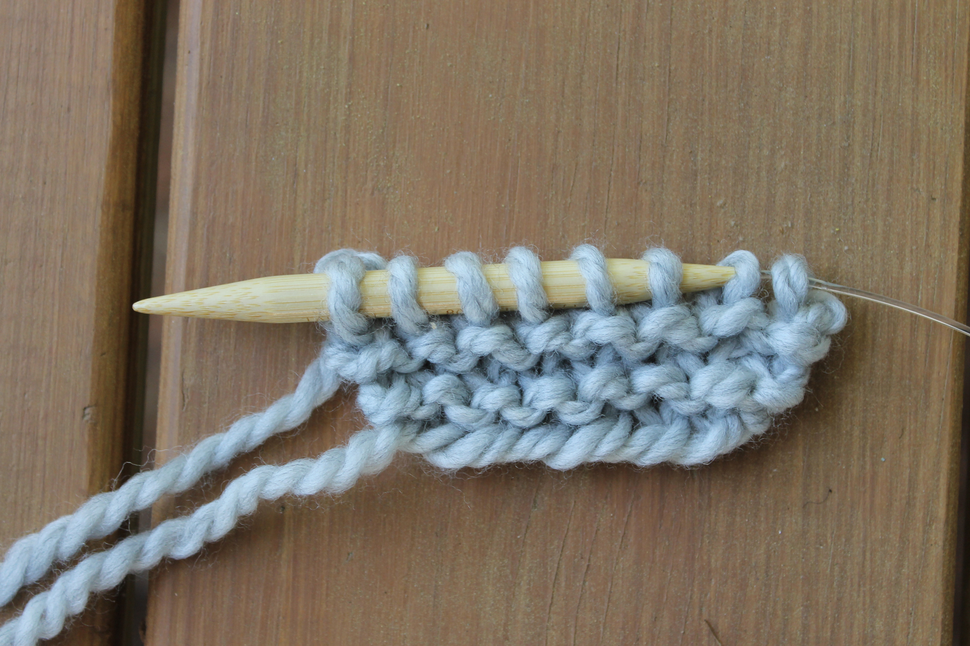 Knitting garter stitch for a bow