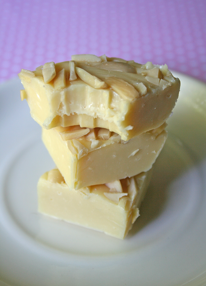 White chocolate almond fudge