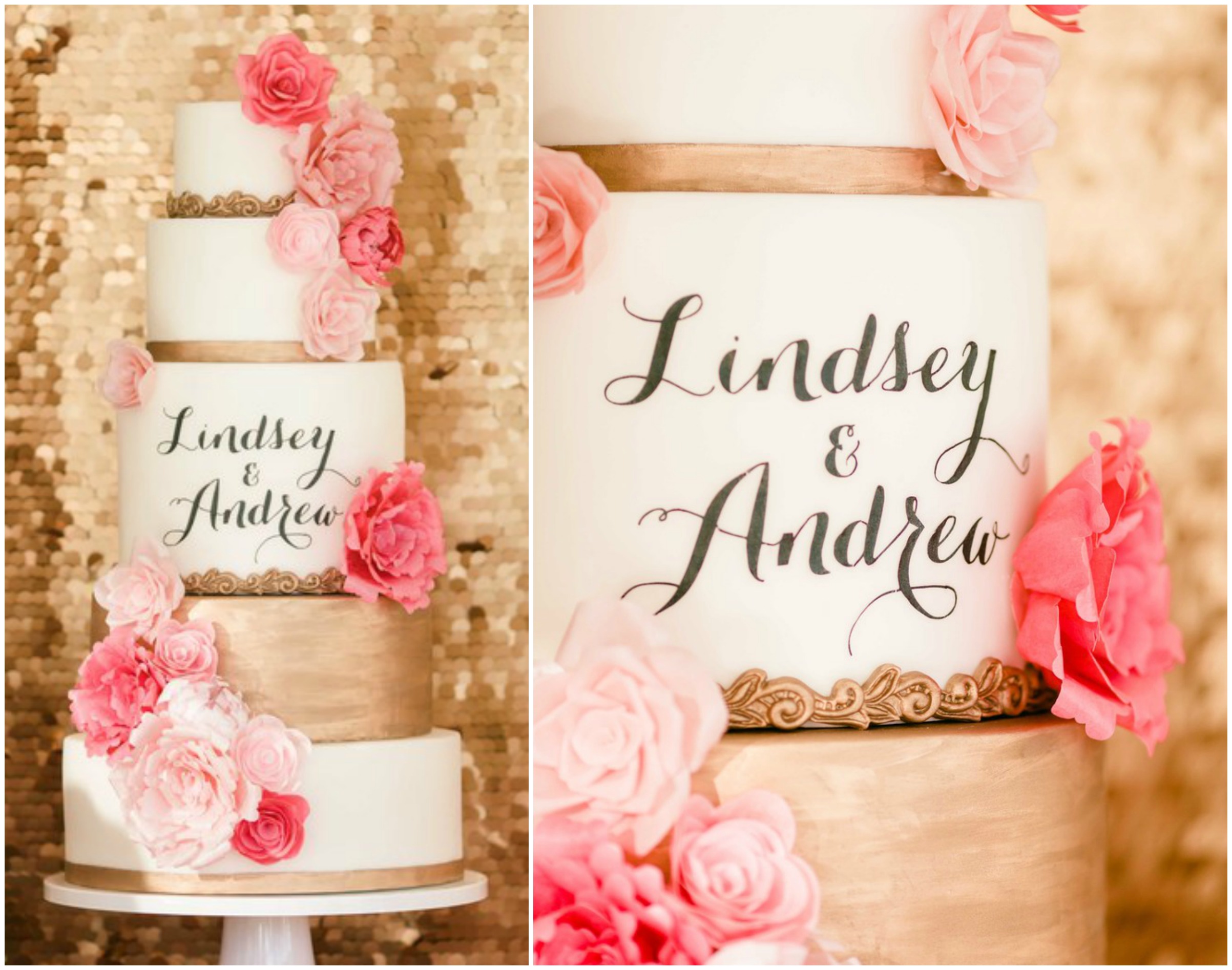 Pink and Gold Calligraphy Cake