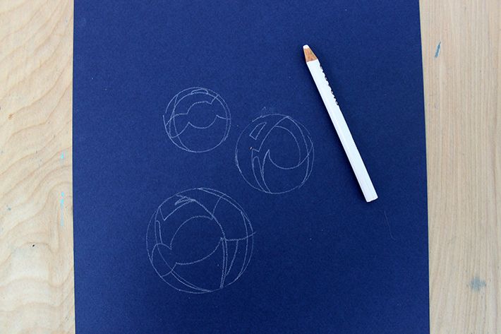 Bubble drawing on blue paper