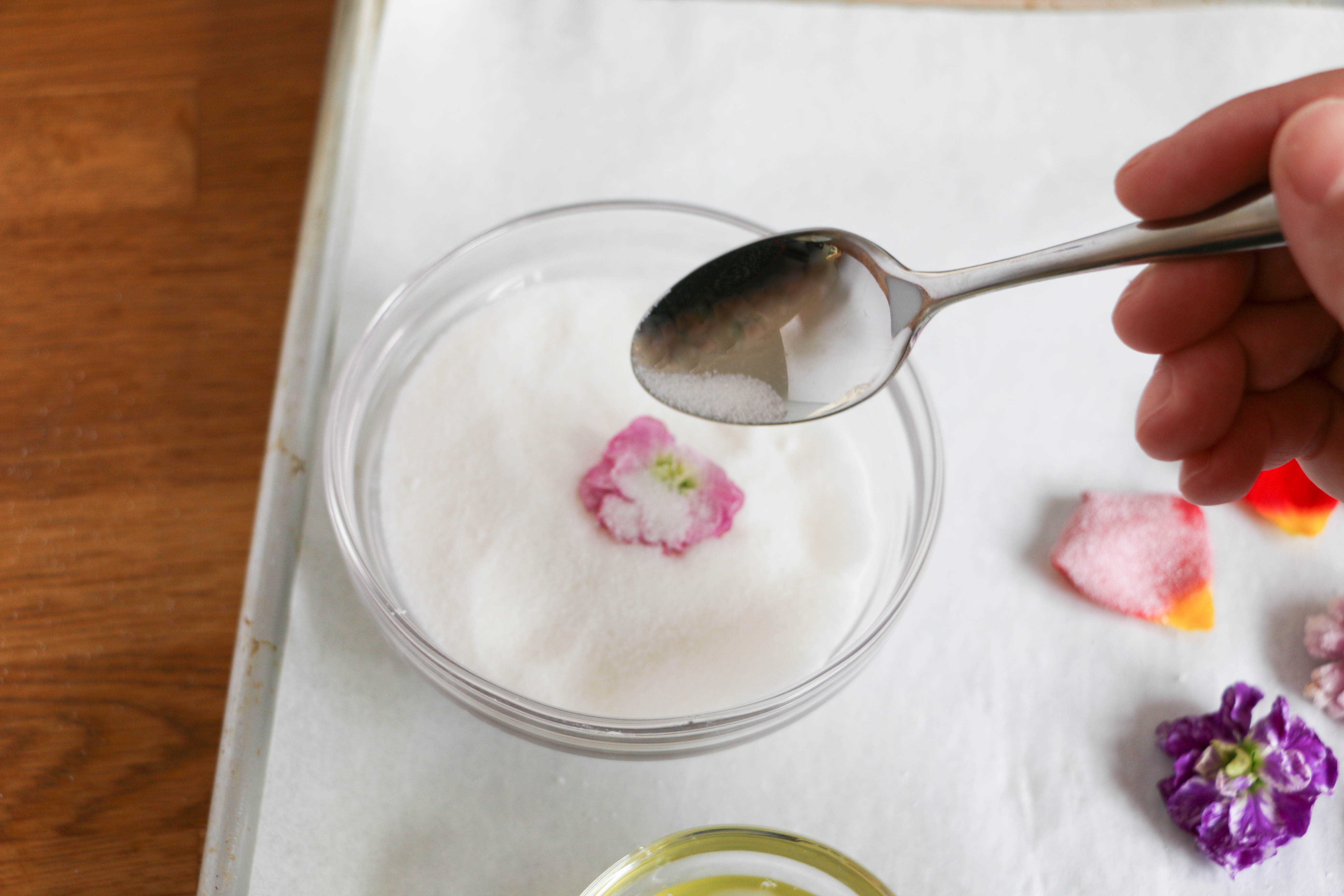 Tossing the Coated Flower in Sugar | Erin Gardner