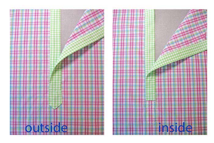 completed placket inside and out