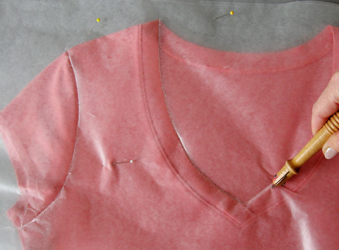 tracing t-shirt onto wax paper