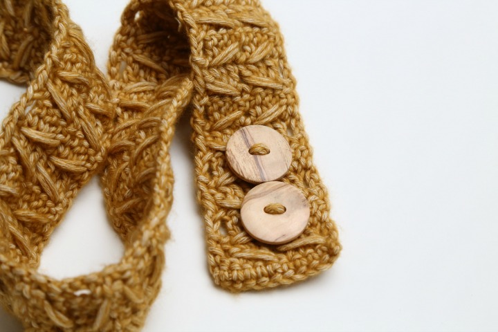 Crochet Cable Stitch Headband Adding Buttons