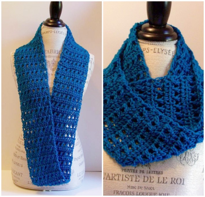 Free one skein crochet scarf pattern - blue infinity