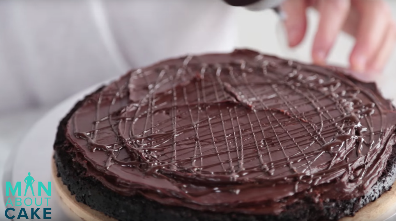 Chocolate Cake Layer With Chocolate Buttercream and Chocolate Ganache