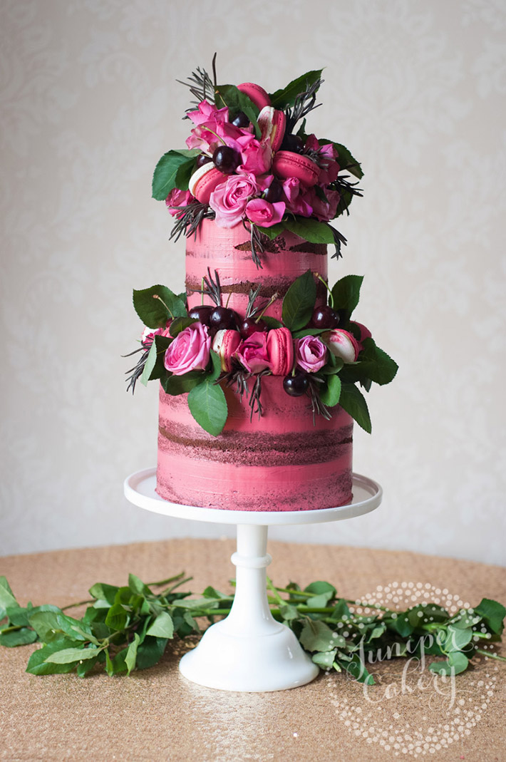 Cherry pink naked cake by Juniper Cakery