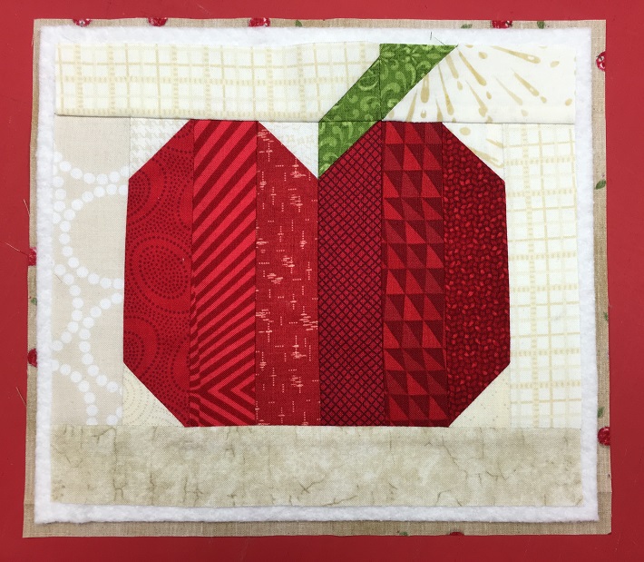 Apple Mug Rug Layered with Batting and Backing