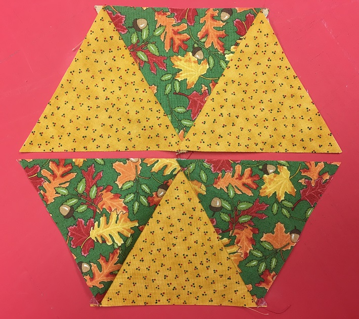 Sewing Triangles Together for a Hexagon Mug Rug