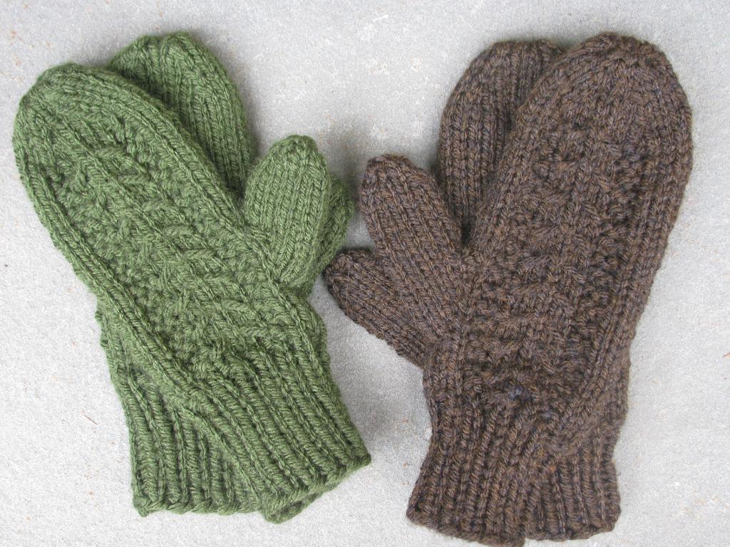 Green and Brown Knit Mittens