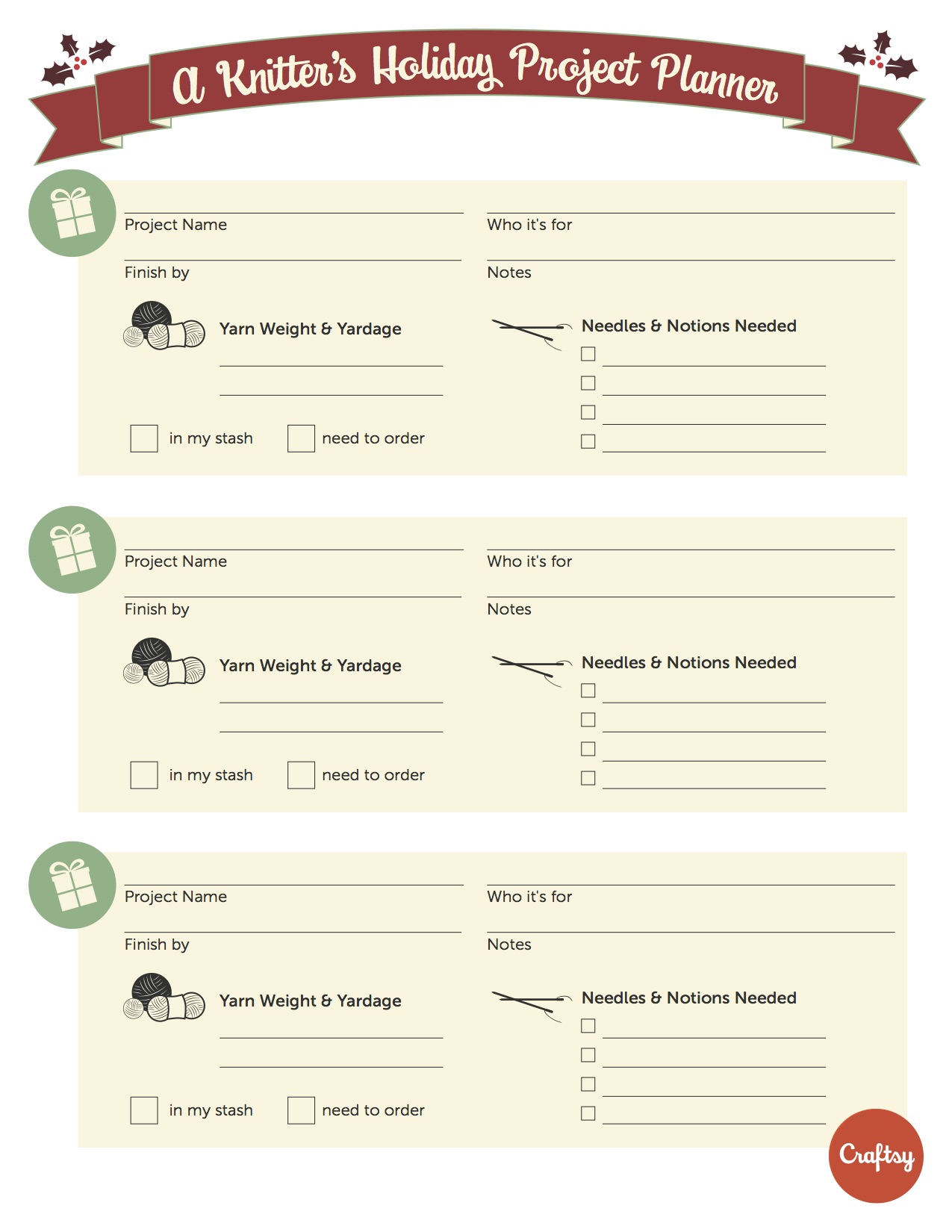 A Knitter's Holiday Project Planner Printable from Bluprint