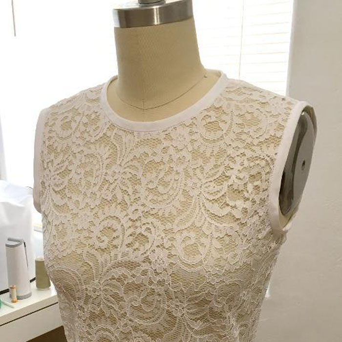 ivory lace top with bias binding