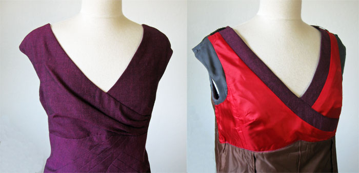 purple dress with facings and lining