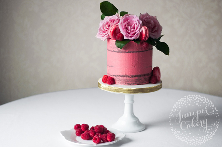 Small Pink Cake with Raspberries