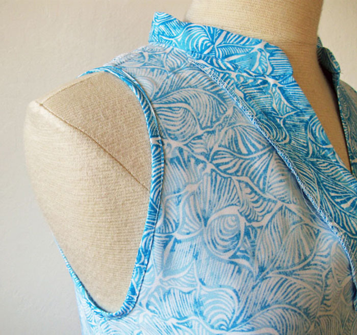 sleeveless top with bias bound armholes