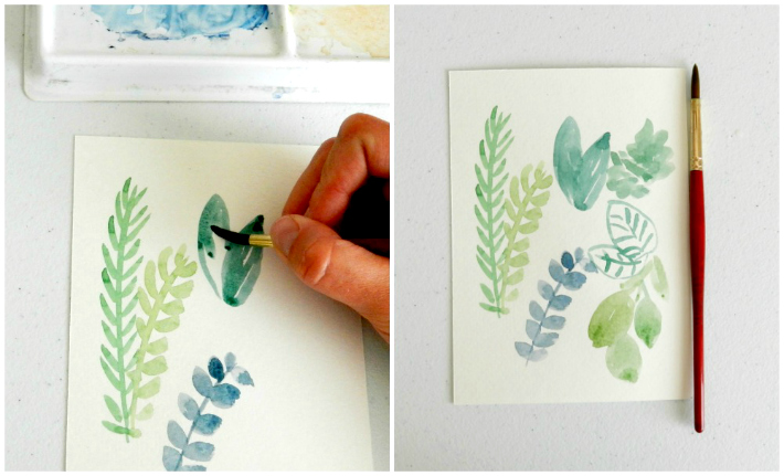 How to paint watercolor greenery like leaves and stems for a watercolor wreath.