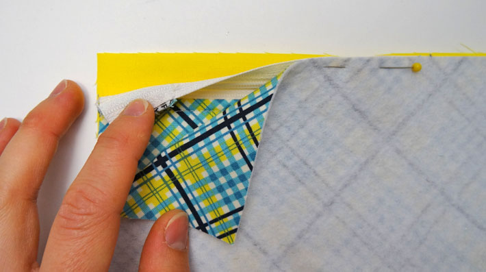 Align Zipper, Outer Fabric and Lining Fabric Right Sides together
