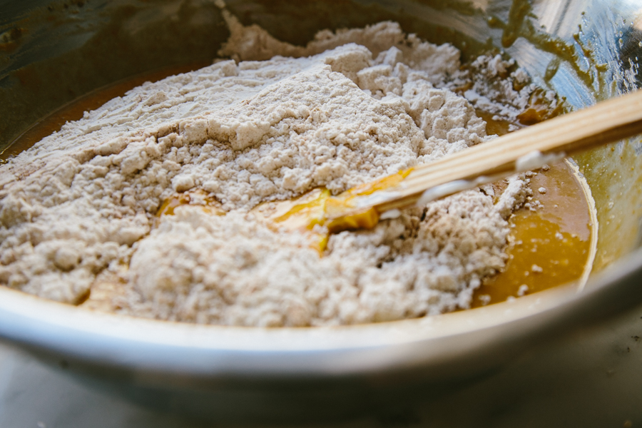 Mixing the dry ingredients into the wet