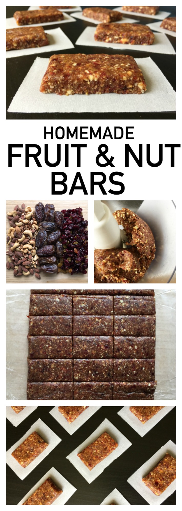 These homemade fruit and nut bars are WAY better than store-bought granola bars! Plus, all you need is three ingredients and a food processor.