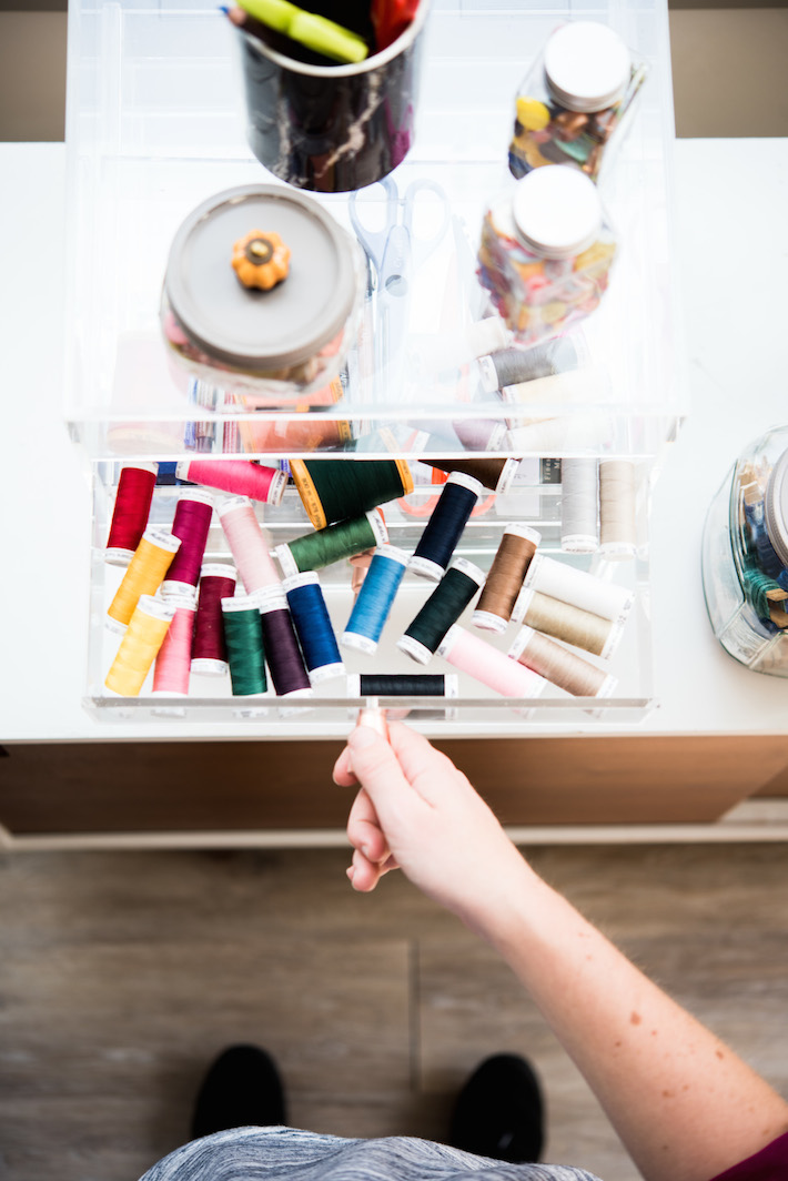 Lucite Shelving for Sewing Room Organization