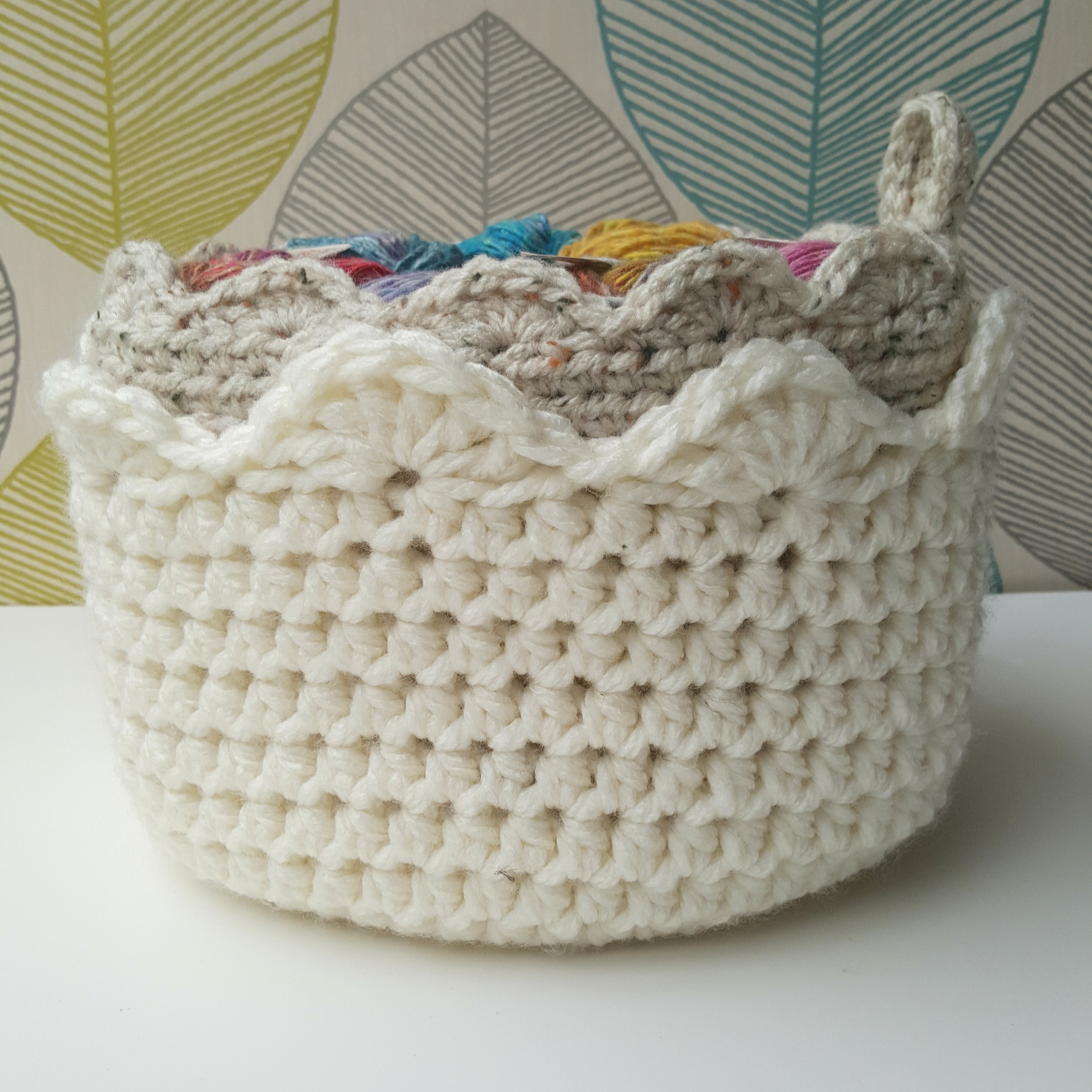 Stacked Crochet Baskets With Scallop Edgings