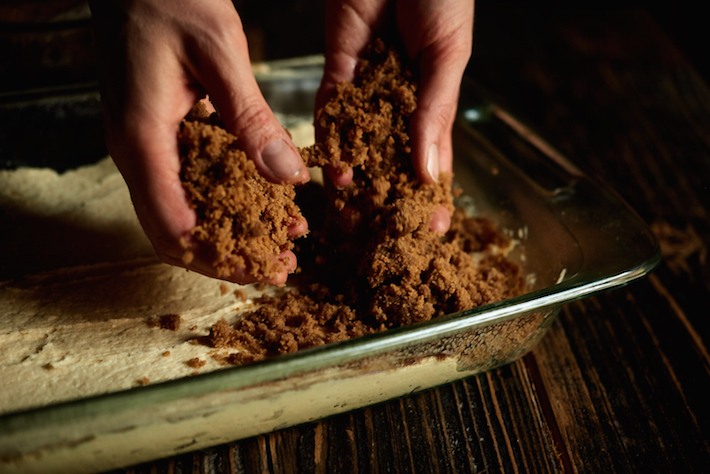 Spread the Brown Sugar Crumb Mixture Over the Cake