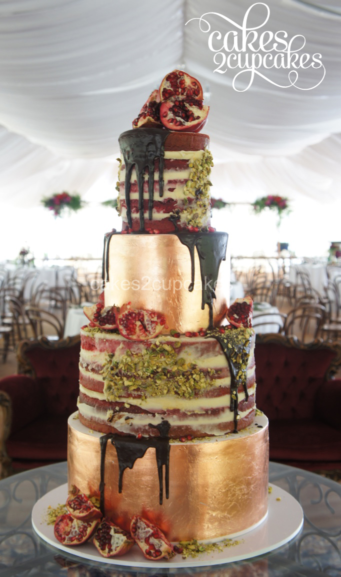 Rose gold naked cake by Cakes2Cupcakes