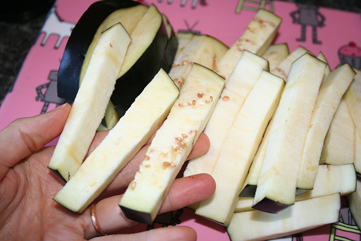 Sliced Eggplant Ready for Frying