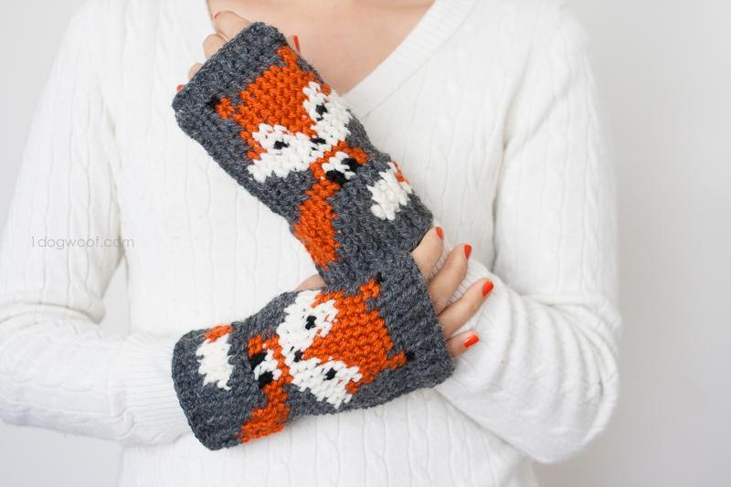 Fox Handwarmer Fingerless Gloves Crochet Pattern