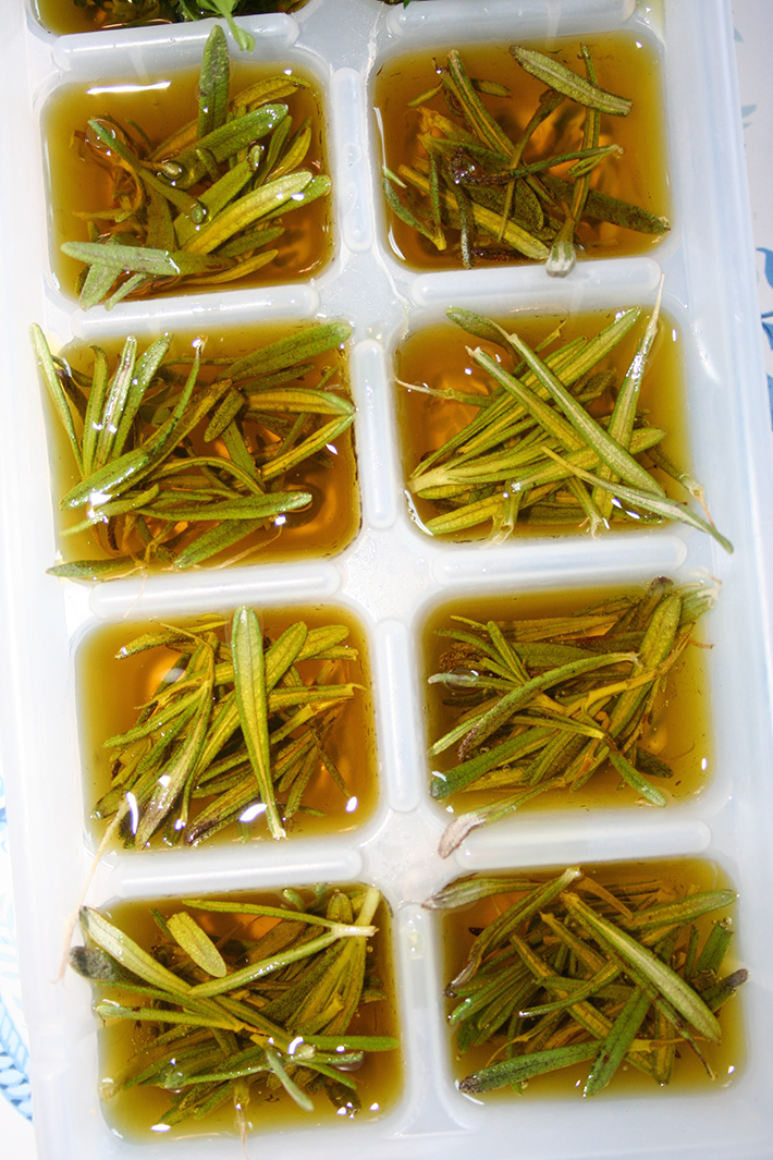 Herbs and Olive Oil in an Ice Cube Tray