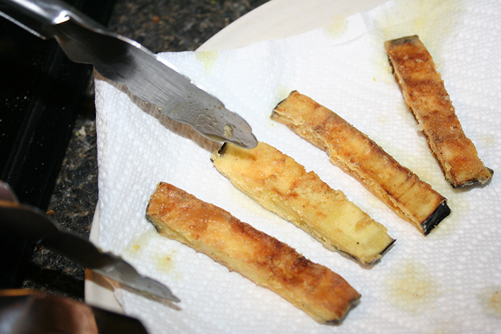 Eggplant slices, just fried