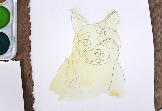 Cat Drawing With Light Watercolor Wash