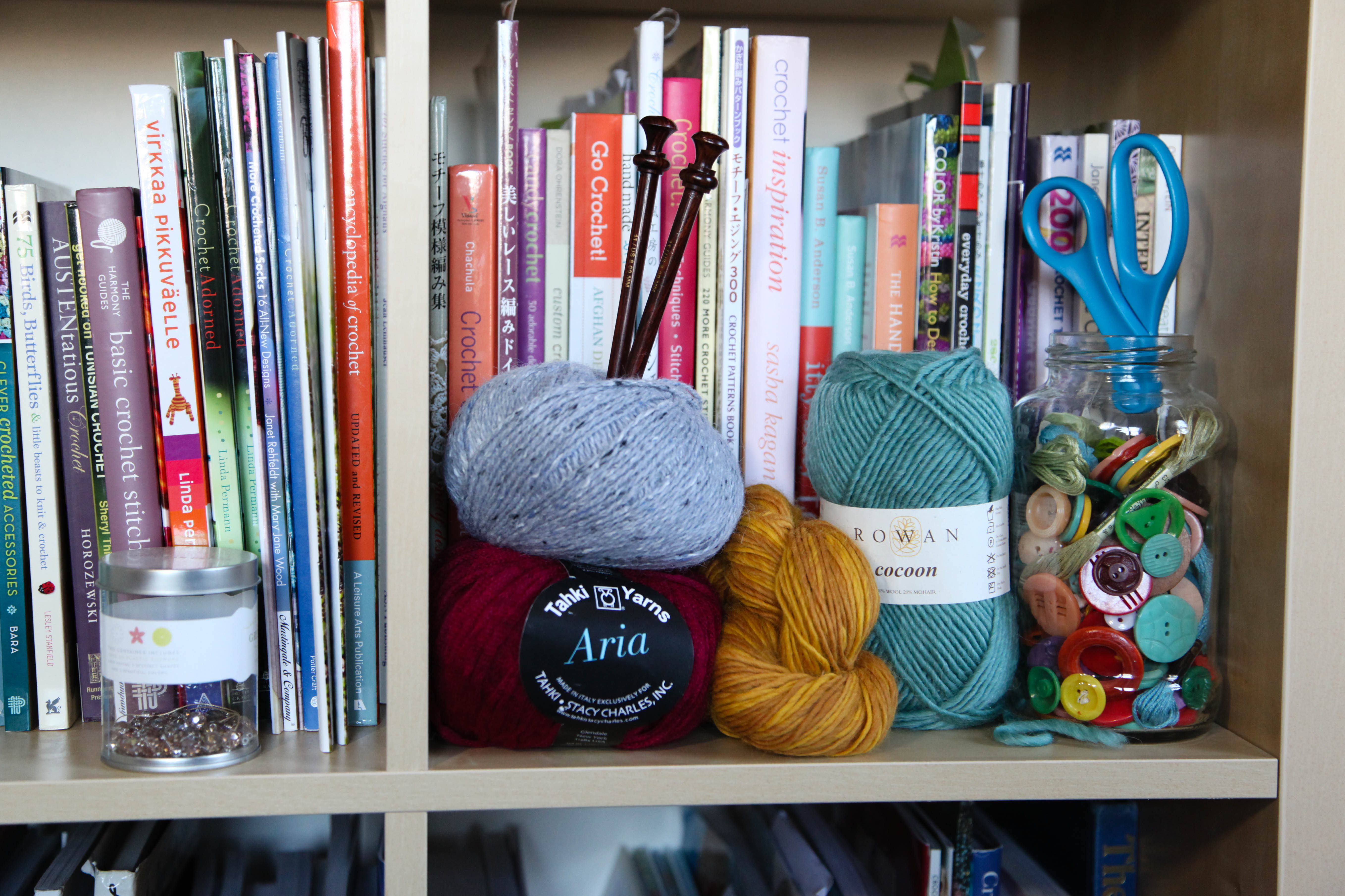 Bookshelf with Craft Books, Magazines and Supplies