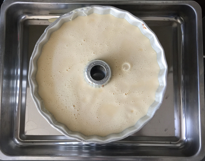 Flan Mixture in a Bundt Pan