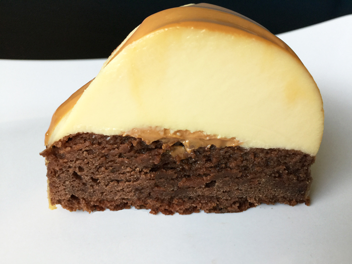 A slice of decadent chocoflan cake