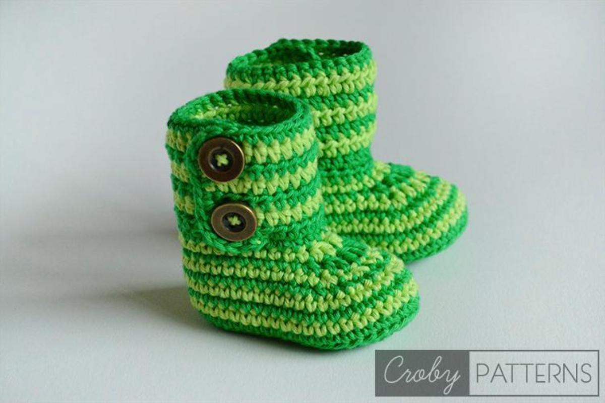 Crochet Baby Booties Green Zebra Pattern