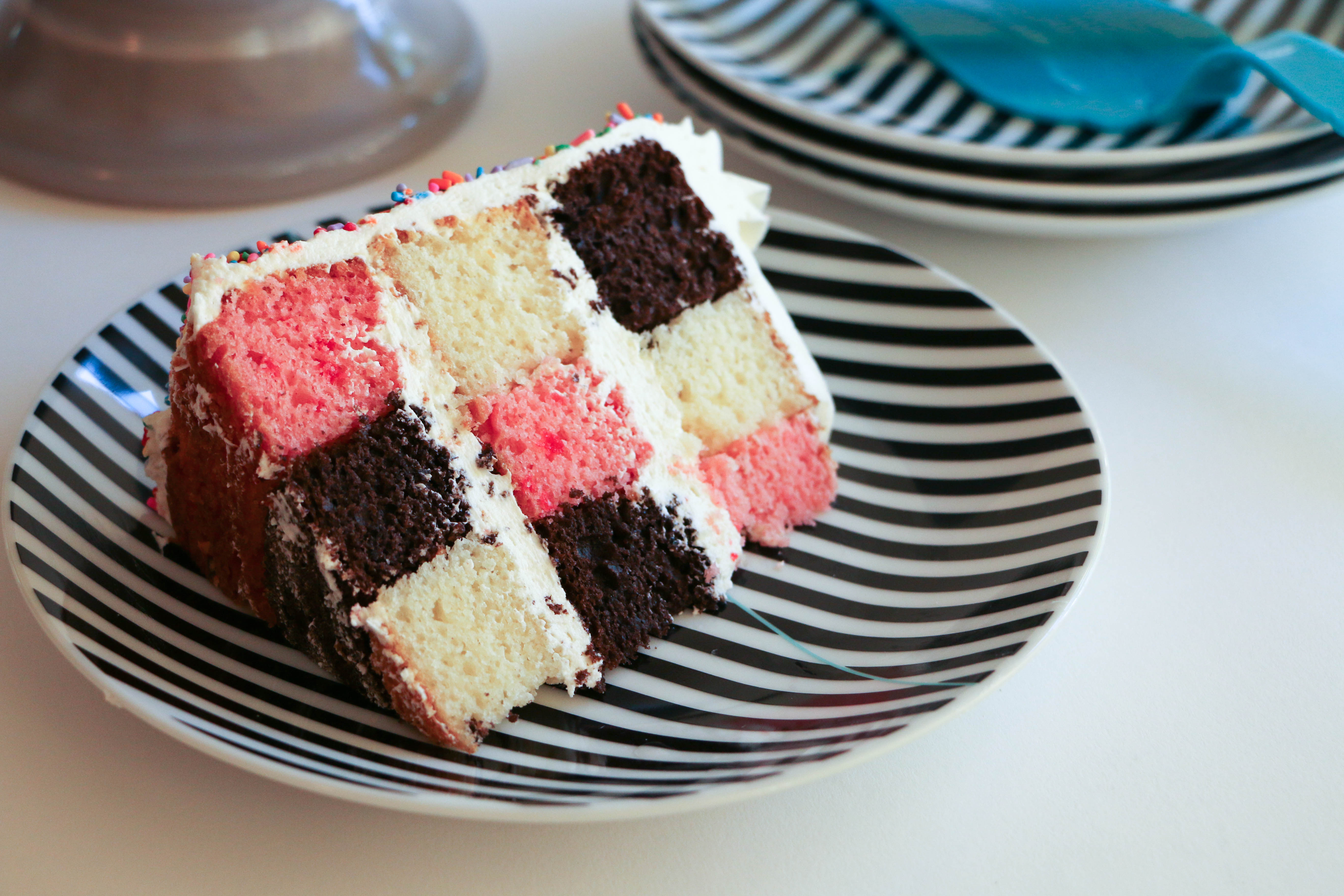 Learn how to make a checkerboard cake — without buying specialty baking pans!