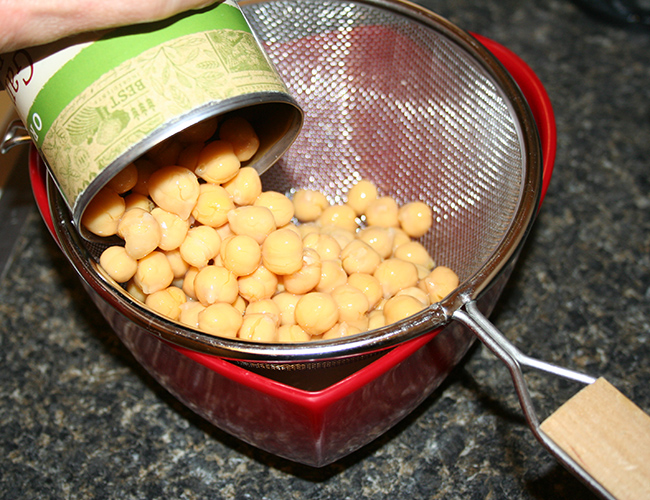 Strain the garbanzo beans