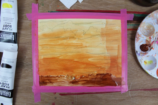 sunset acrylic painting, glazing technique