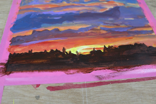 sunset acrylic painting silhouette