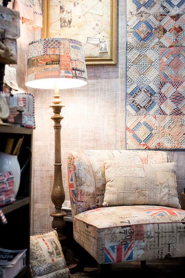 Tim Holtz Fabric on a Lampshade and Chair