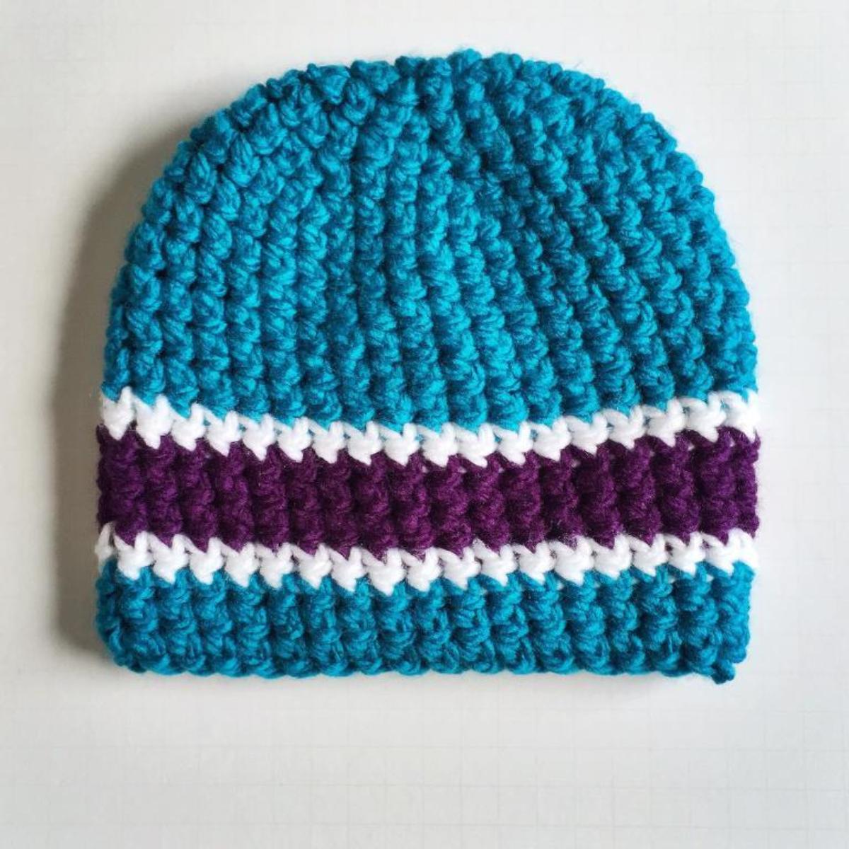 Triple Stripe Crochet Beanie Pattern for Men