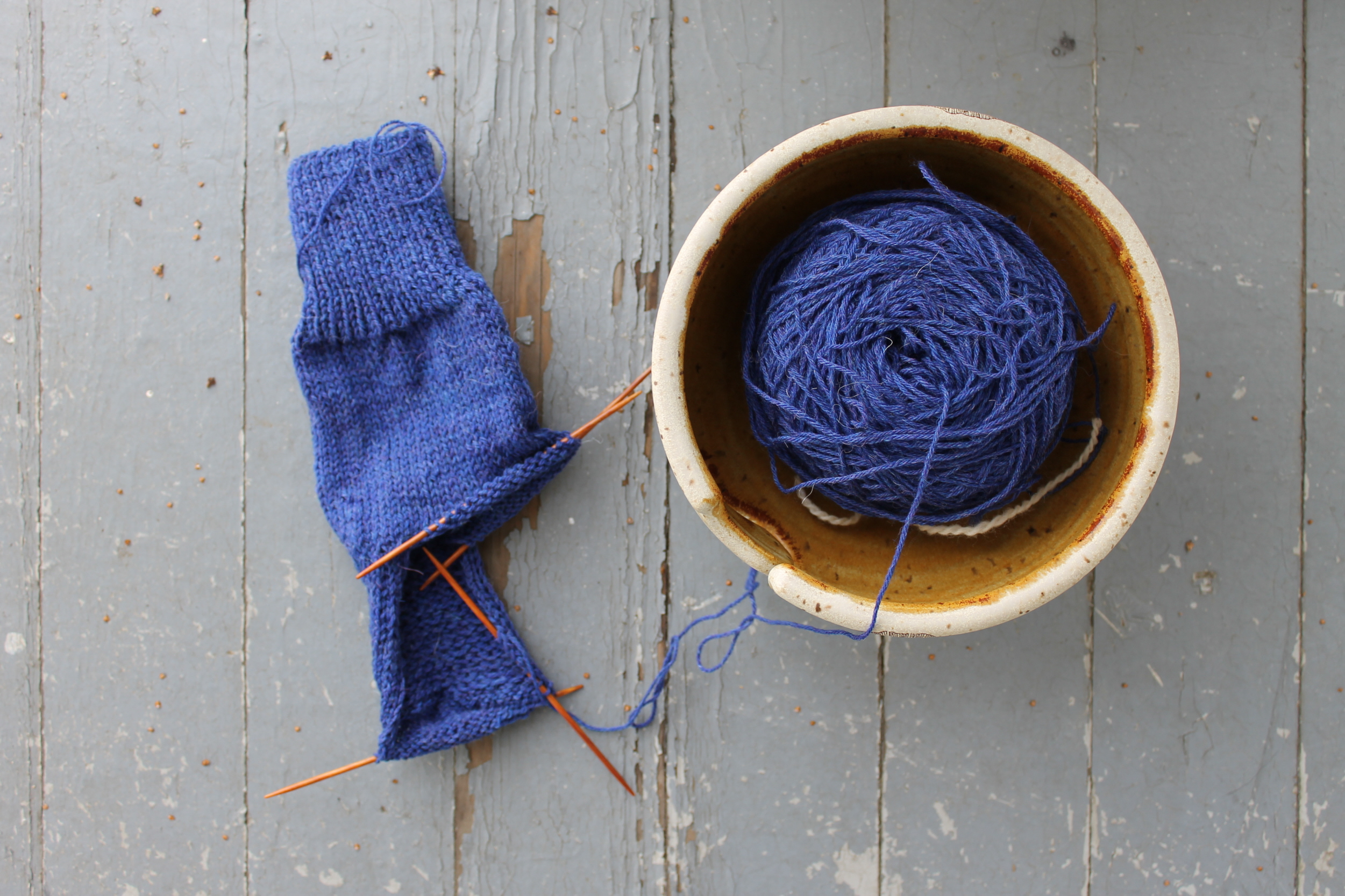 Very Vanilla Socks with yarn bowl