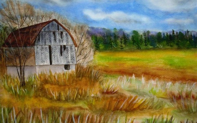 Autumn Watercolor Landscape Painting