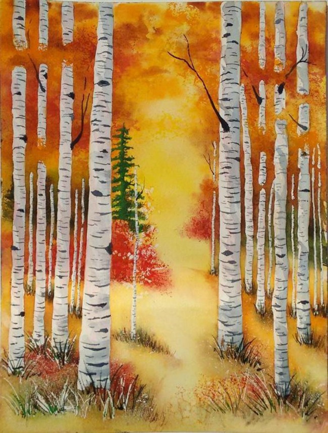 Fall painting Ideas: Watercolor Aspen Trees