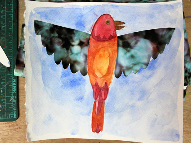 cut-out art watercolor painting of a bird