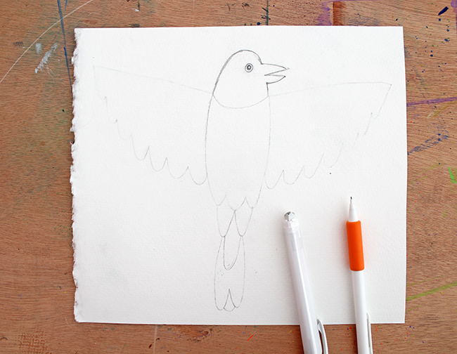 bird drawing on watercolor paper for cut-out art