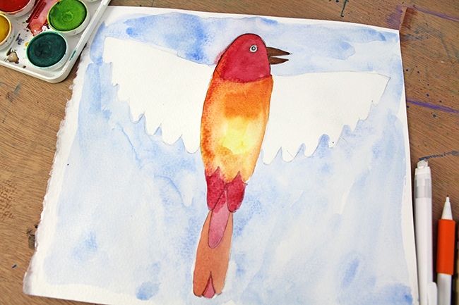 watercolor painting of a bird for cut-out art
